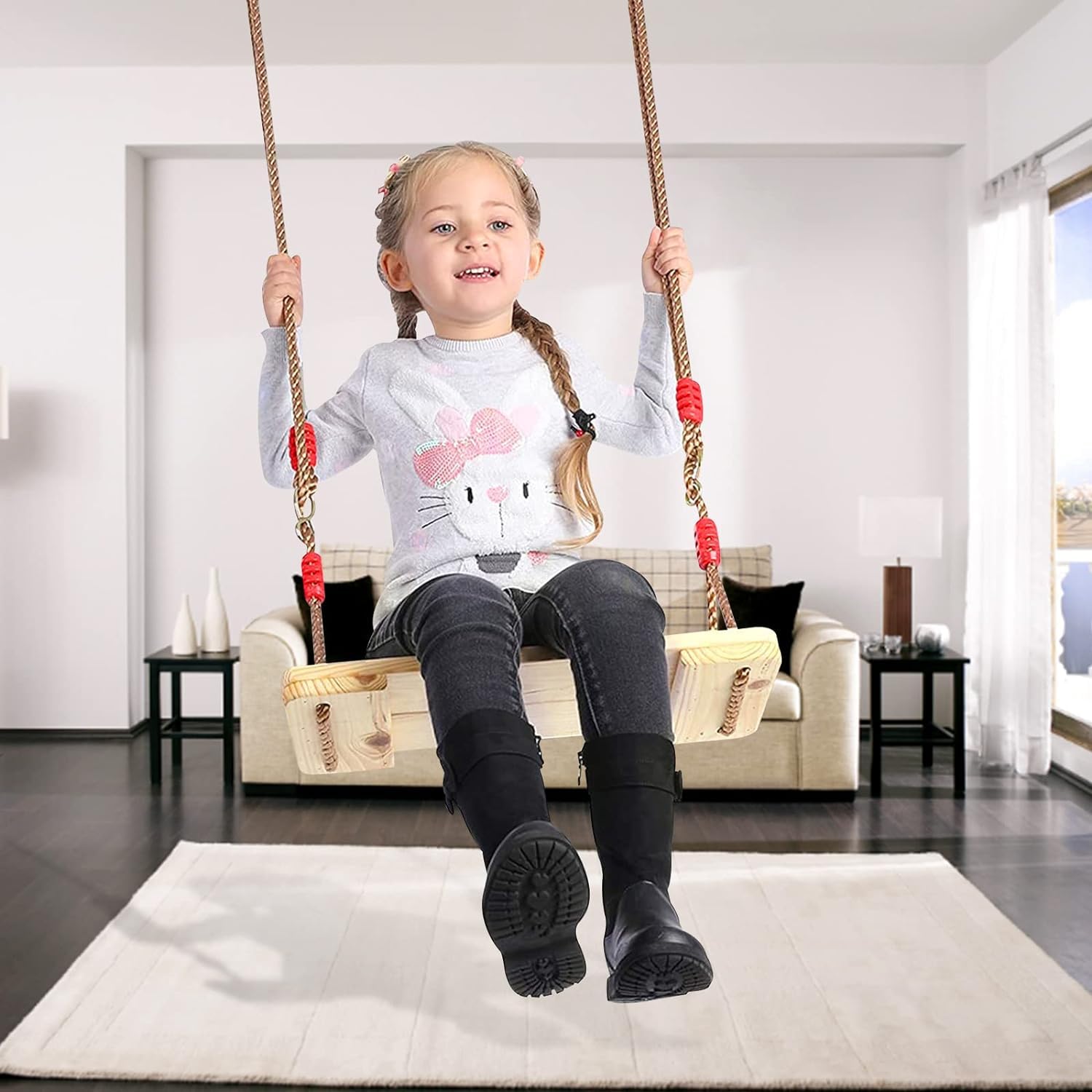 Balançoire De Jardin Réglable - Avec Corde En PE, Anneaux En Plastique - Pour Enfants Et Adultes (jusqu'à 120 Kg) - Intérieur/extérieur
