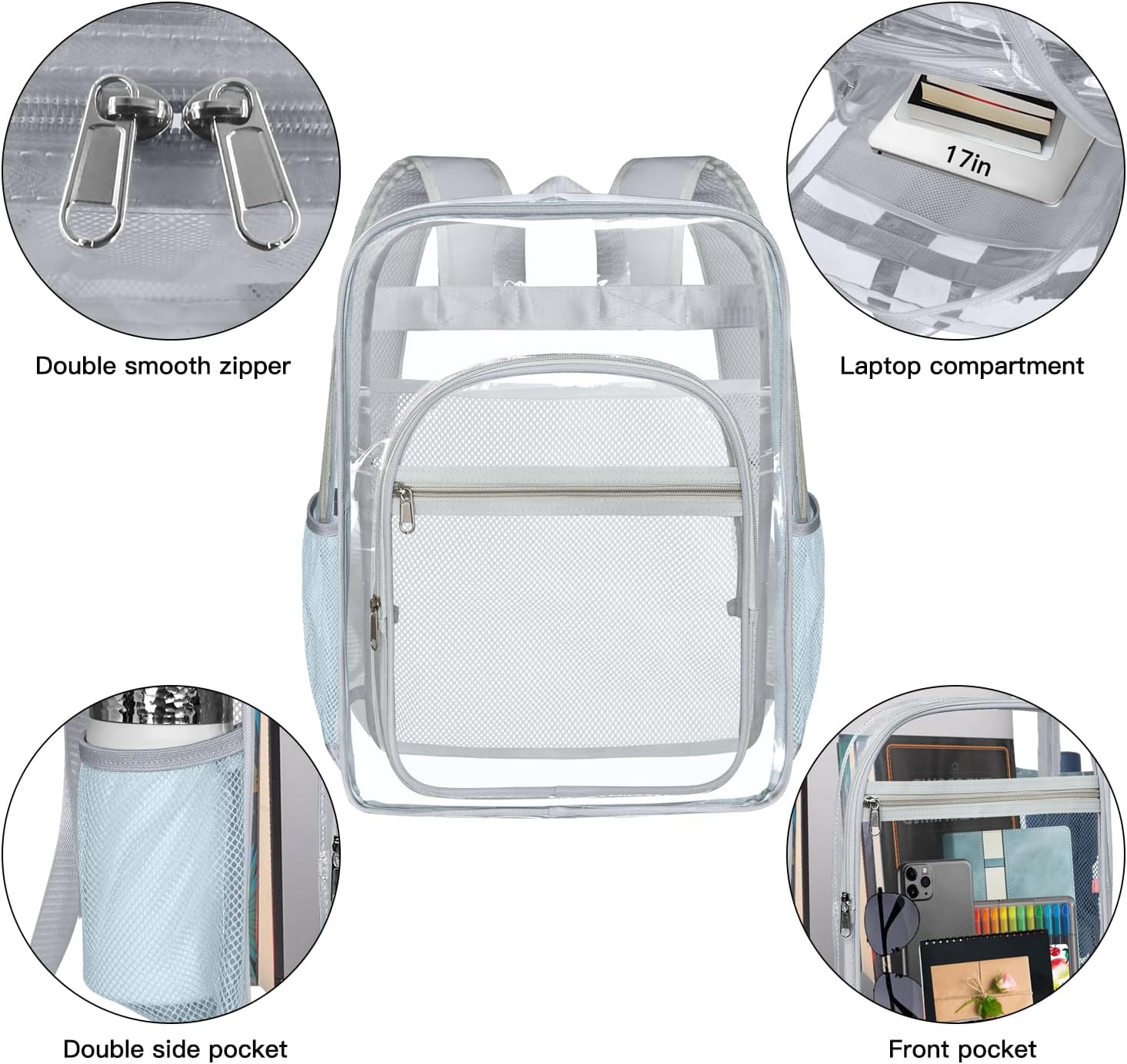 Clear Backpack,Sturdy Shape Heavy Duty Large Clear Backpack,Casual Daypacks(Grey)
