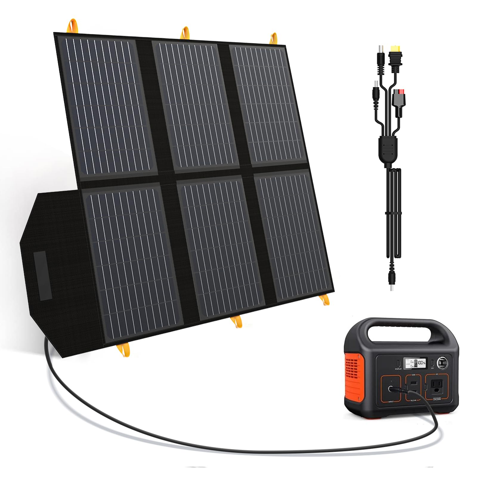 FlexSolar 60W Panneau solaire pliable, modules solaires portables ETFE avec sortie DC/QC 3.0 USB-A et USB-C (PD 45W) pour alimentation de secours, camping, sacs à dos. Compatible avec smartphone
