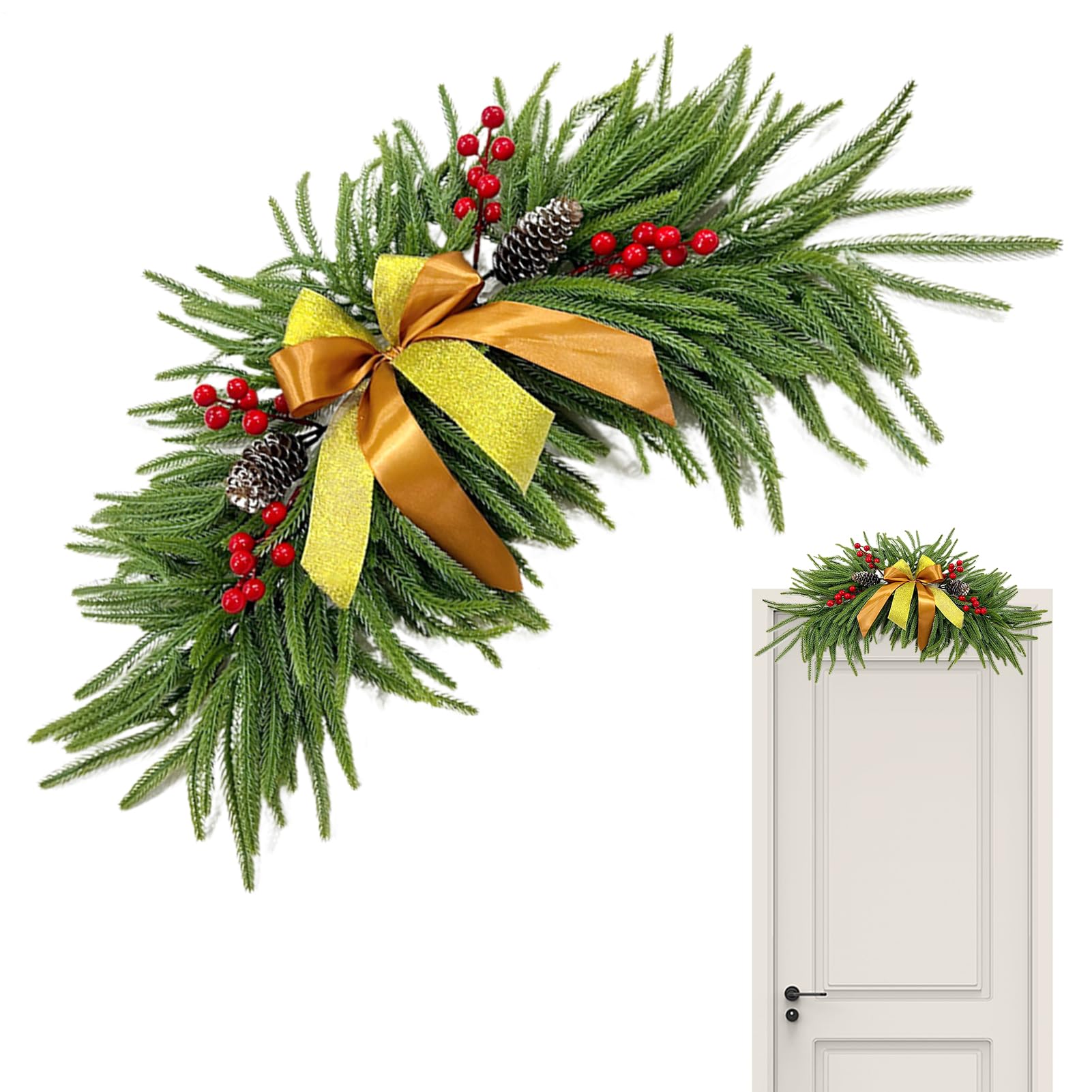 Couronne de Noël pour cheminée et escalier intérieur avec nœud rouge élégant