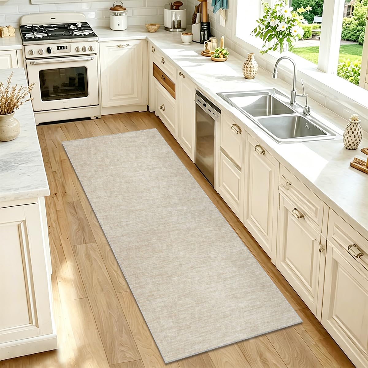 Ayhsmnou Beige Extra Long Runner Rugs For Hallway Non Slip Kitchen Mat Hallway Hall Runner 40 X 120Cm Narrow Rugs Washable Entrance Mat Water Absorbent Runner Mat For Kitchen Living Room Hallway