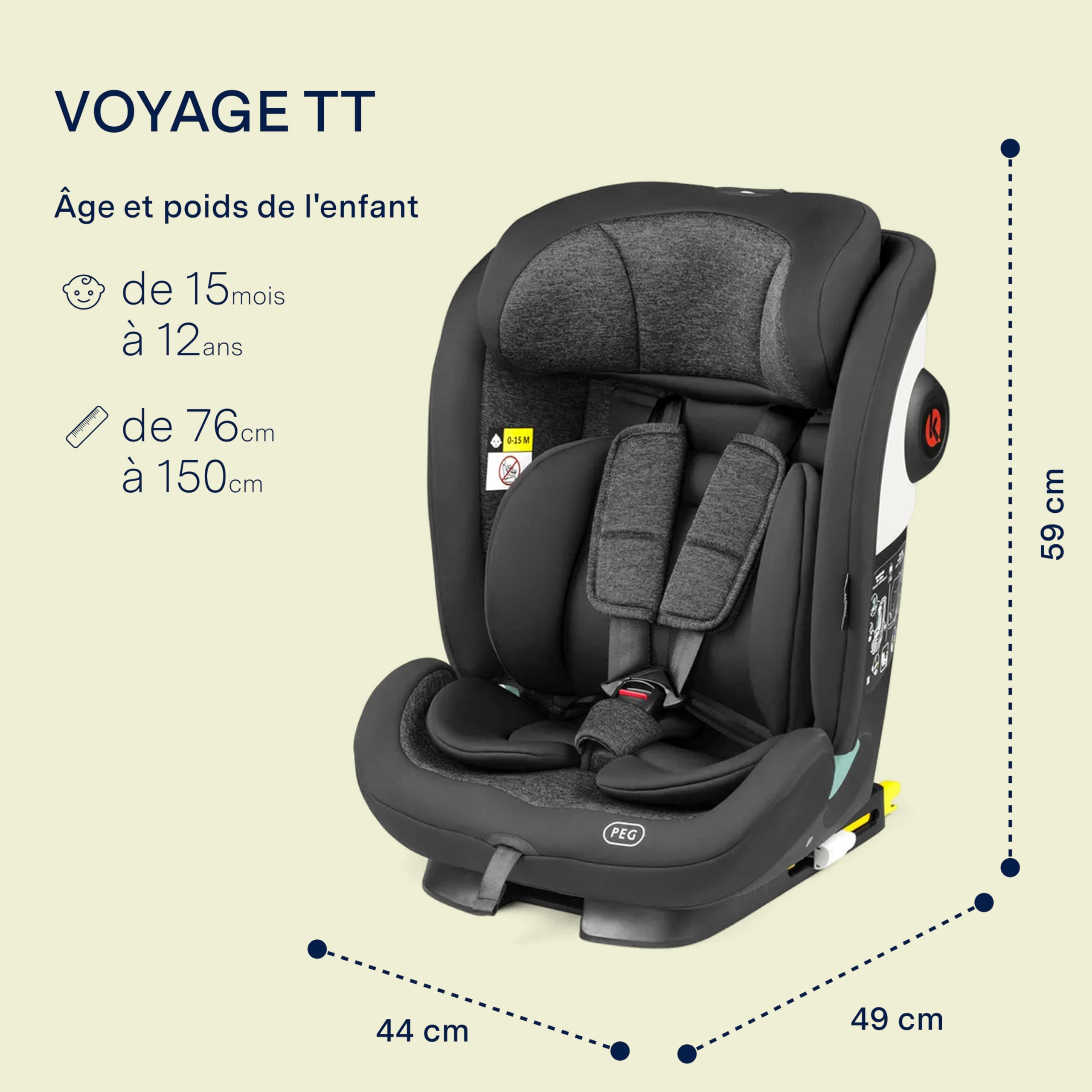 PEG Viaggio TT Siège Auto Évolutif i‑Size avec ISOFIX, 76–150 cm, 15 mois–12 ans, 9–36 kg, Dossier Inclinable, Appuie-tête Réglable, Protections Latérales, Planet