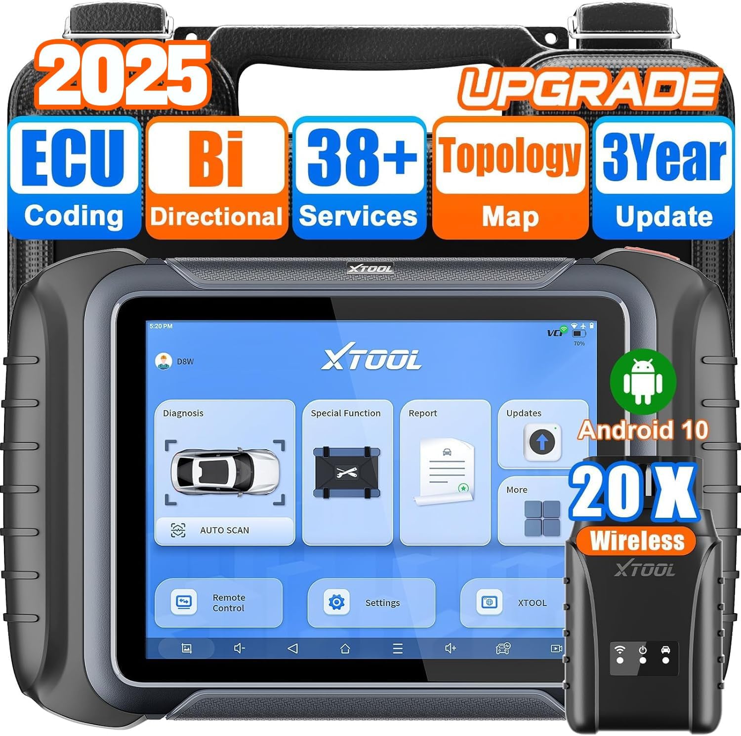 XTOOL D8W Wireless Bidirectional Scan Tool, 2025 OBD2 Scanner with Topology, FCA AutoAuth, 3-Year Updates, ECU Coding, PMI, 38+ Resets, Full Diagnostic Scanner for Car, Crankshaft Relearn, CAN FD/DoIP XTOOL D8W Wireless Bidirectional Scan Tool, 2025 OBD2 Scanner with Topology, FCA AutoAuth, 3-Year Updates, ECU Coding, PMI, 38+ Resets, Full Diagnostic Scanner for Car, Crankshaft Relearn, CAN FD/DoIP