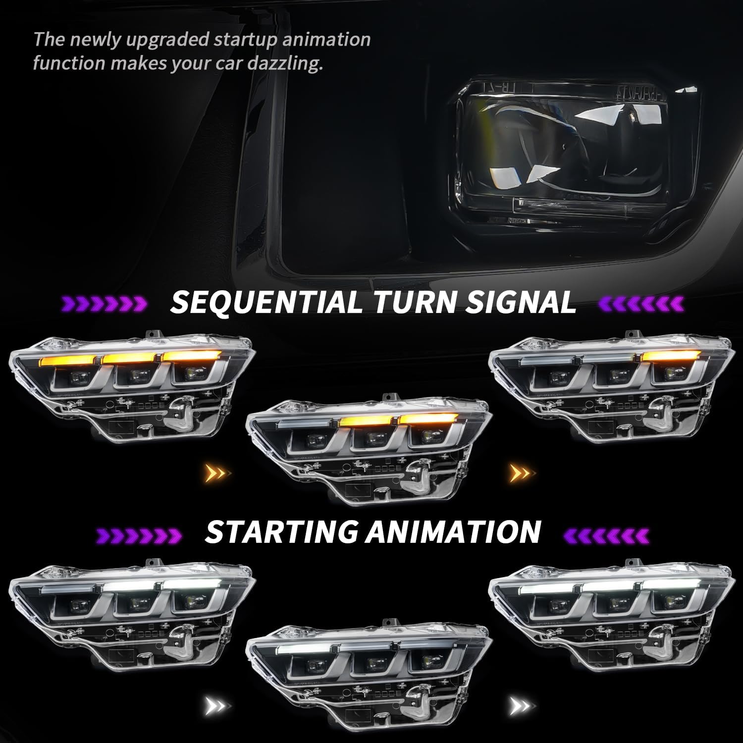 Headlights for Ford Mustang 2024-Up, OE Style Front Light Assemblies for 7th Gen Mustang S650, Chrome Inner, Plug and Play, Left Driver Side