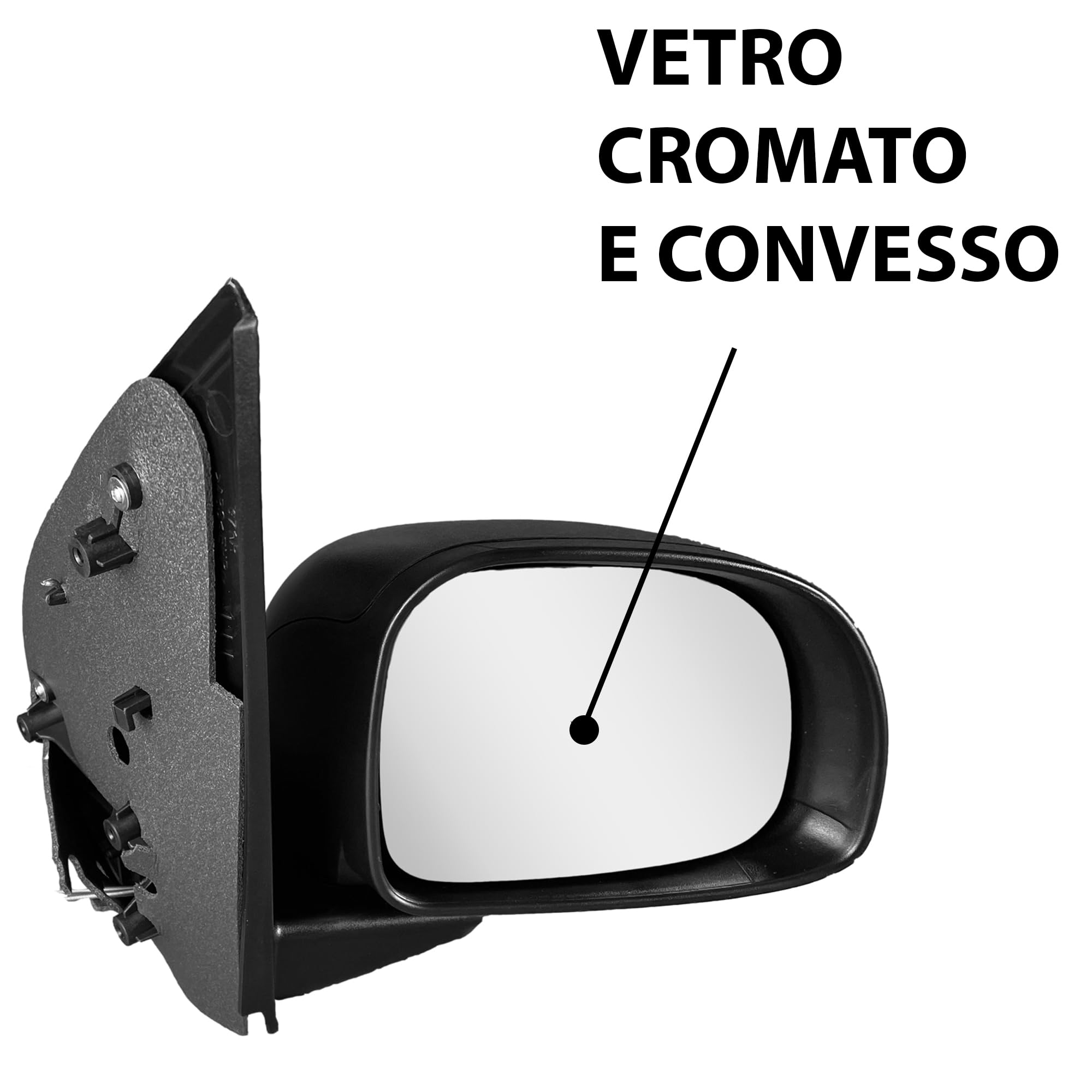 Specchietto Retrovisore Esterno Nero compatibile con FIAT PANDA 2012>. (MANUALE). Vetro cromato e convesso senza riscaldamento. Calotta nera (DESTRO)