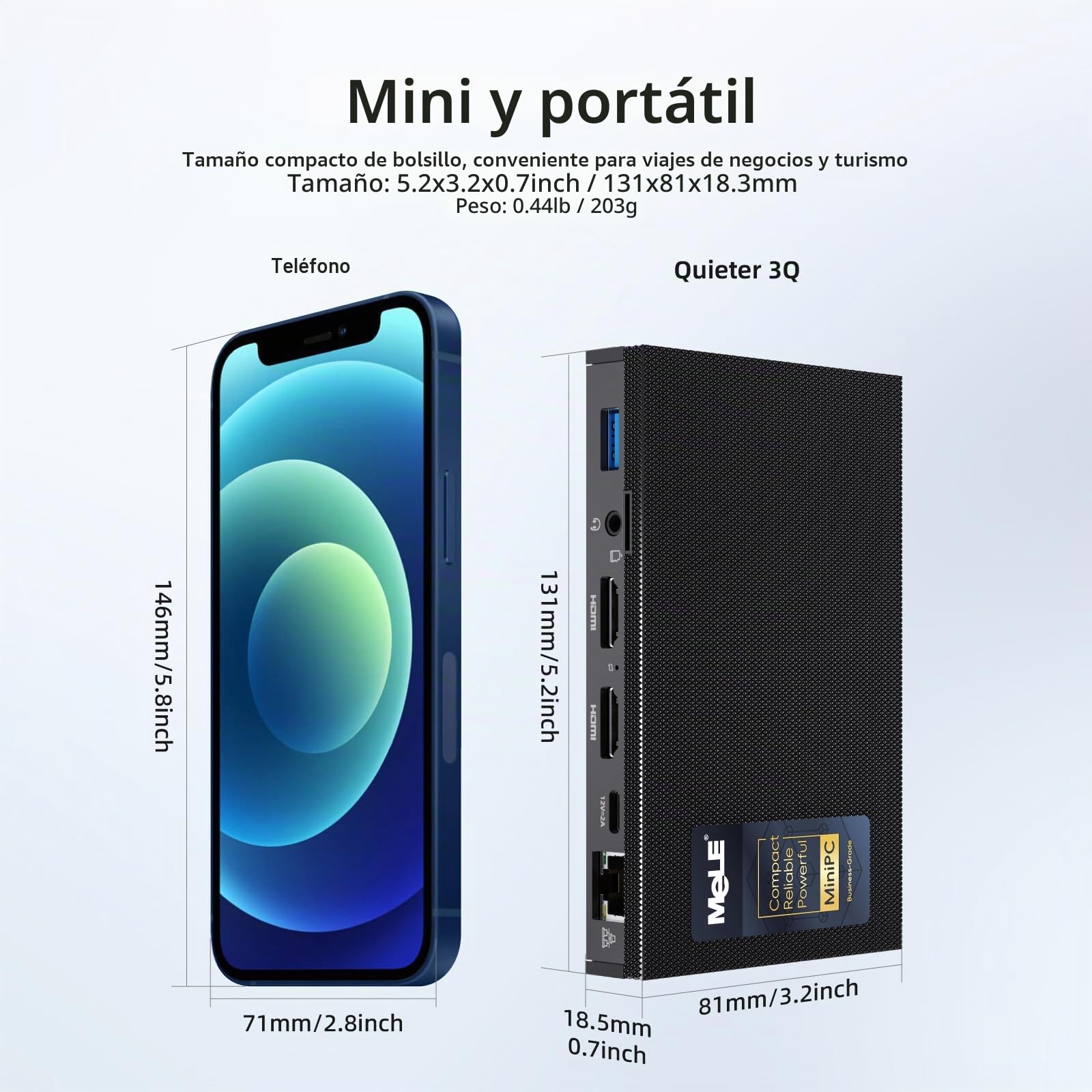 MeLE Quieter3Q WiFi 6 Fanless Mini PC Winodows 11 Pro N5105 8GB 256GB Portable Computer Desktop 4K HDMI HDR Industrial PC Support Win10 NVMe M.2 SSD 2.4G 5.0G WiFi Gigabit Ethernet PXE VESA Mount