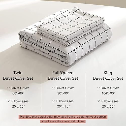 Miniatura 5 de EAVD - Moderno juego de funda de edredón con estampado a cuadros ginghamgeométrico color blanco y negro, 100% algodón, suave, tamaño Queen, con 2