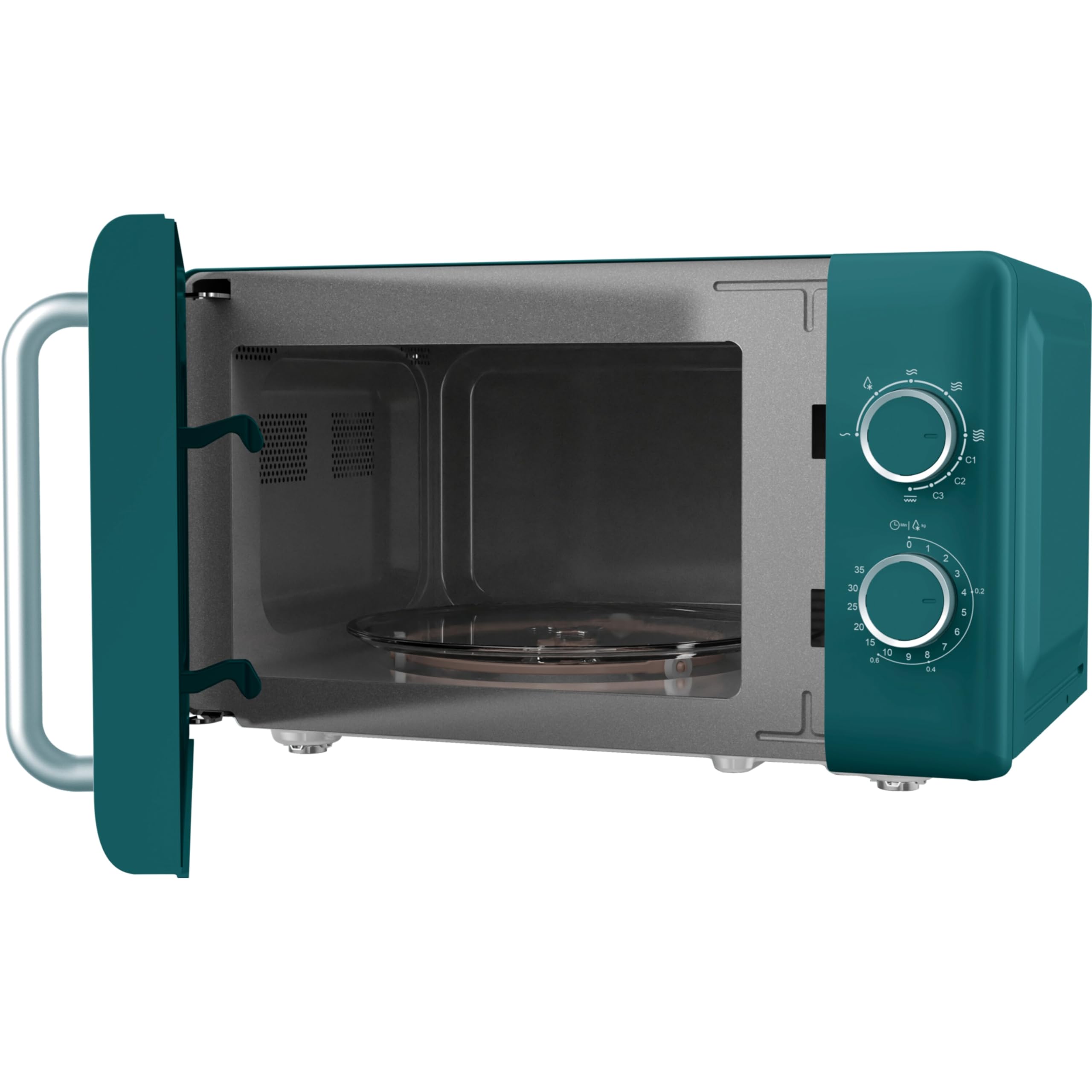 MEDION Retro Mikrowelle mit Grill klein (20 Liter kompakt, 800 Watt, 5 Mikrowellenstufen, 3 Kombi Programme, Timer, Auftaufunktion, MD100119) petrol