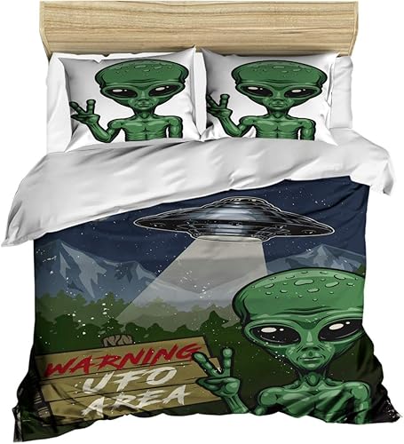 OZINCI Space Alien - Juego de ropa de cama con estampado 3D de alienígena con temática de extraterrestres, 100% algodón, diseño especial, juego de
