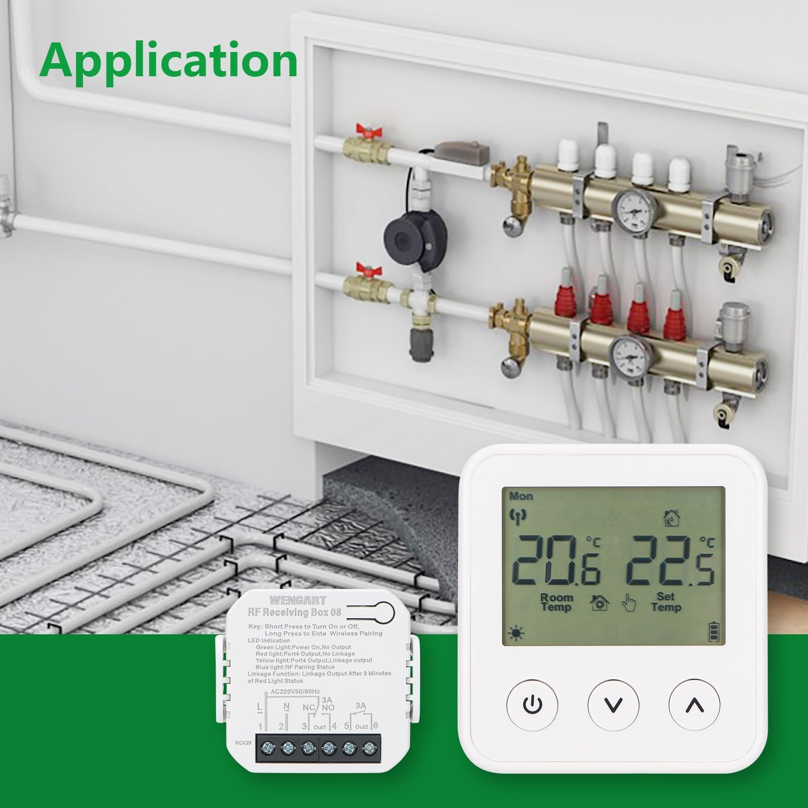 Wengart Thermostat et récepteur sans Fil WG01RF, écran LCD programmable, Compatible avec Les chaudières à gaz et Les systèmes de Chauffage au Sol Radiant (Blanc)