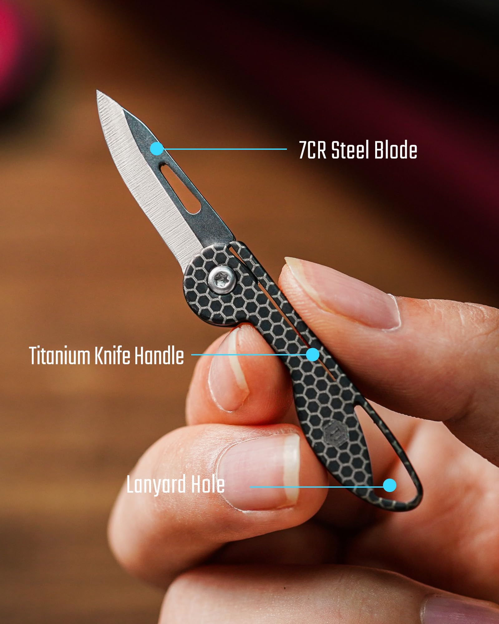 KeyUnity Coltello pieghevole in titanio KK01, coltellino tascabile EDC con lama sostituibile n. 24, per caccia all'aperto, campeggio, pesca, escursionismo per uomini e donne (PVD nero