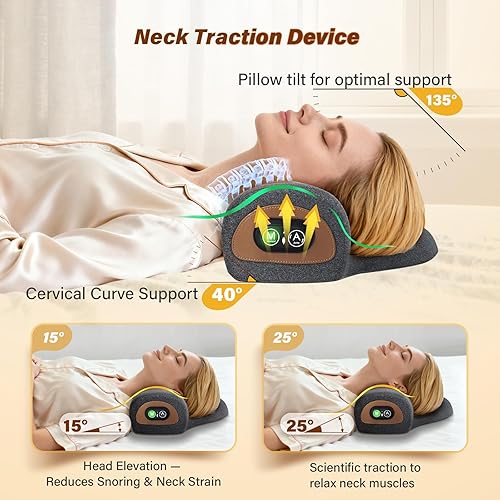 Miniatura 3 de Almohada masajeadora de cuello recargable 3 en 1 con calor, vibración y tracción de aire, almohada de estiramiento de cuello con calefacción