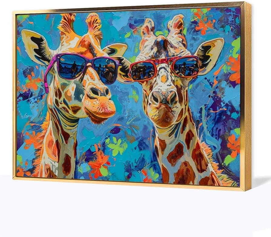 Amazon.co.jp: 絵画 サングラスをかけた2頭のキリンインテリア 絵画