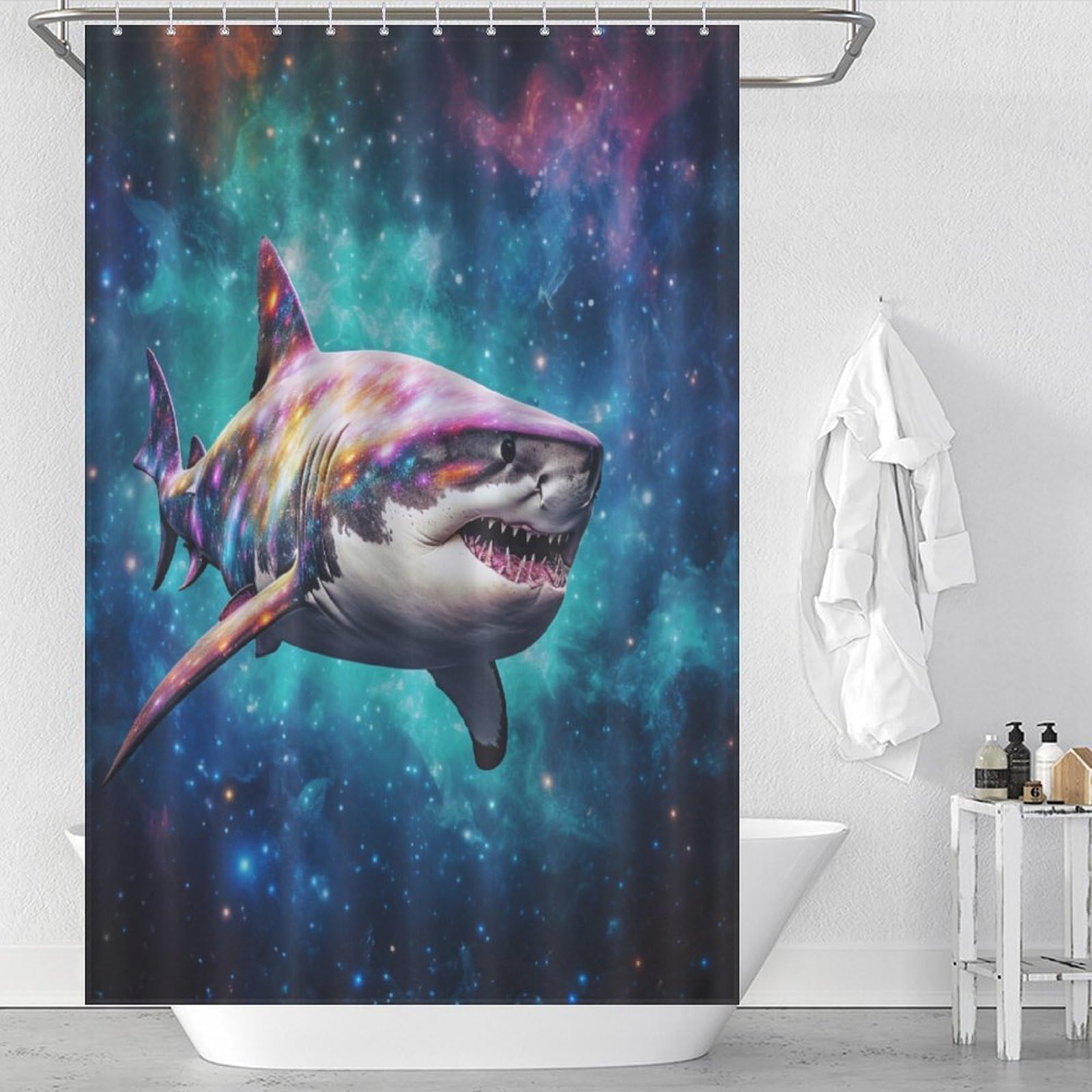 Rideau de douche requin pour baignoire enfant et ambiance marine