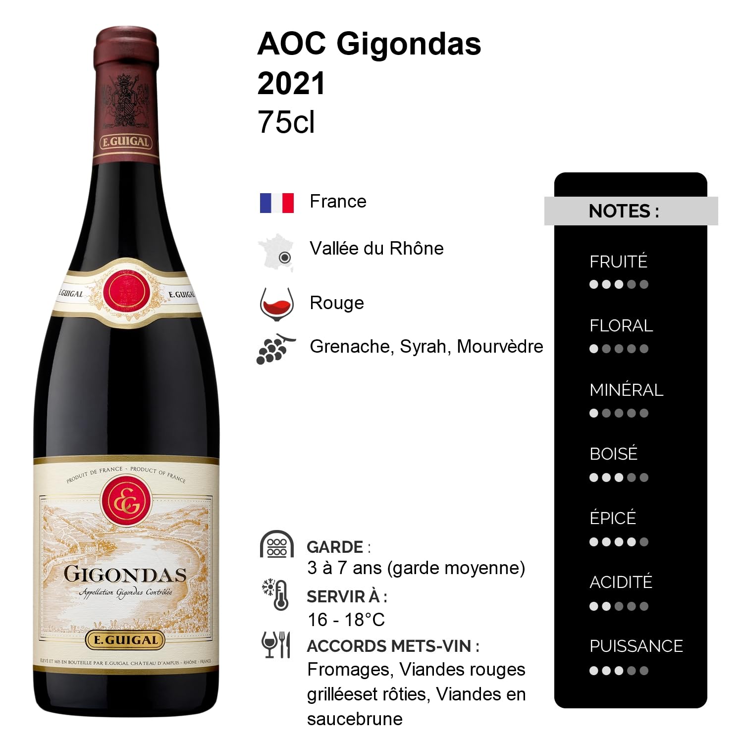 Gigondas - Rouge 2021 - Maison Guigal - Vin Rouge de la Vallée du Rhône (6x75cl)