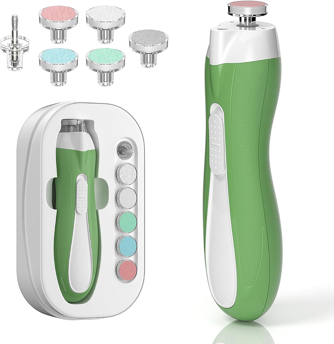Lima de uñas eléctrica para bebés, cortauñas para bebés con 6 cabezales de molienda para recién nacidos, bebés, niños pequeños y adultos, cortauñas eléctrico LED silencioso, estuche con etiqueta de uso