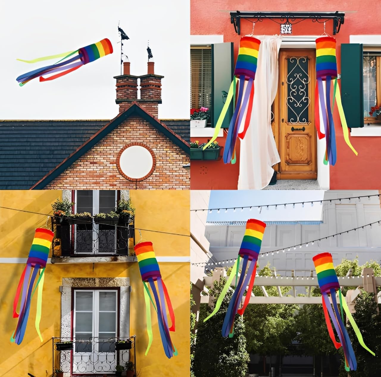 Voarge 2 sacchi a vento arcobaleno per esterni, 100 x 10 cm, antivento e impermeabile, può essere utilizzato come decorazione da giardino, balcone o esterno