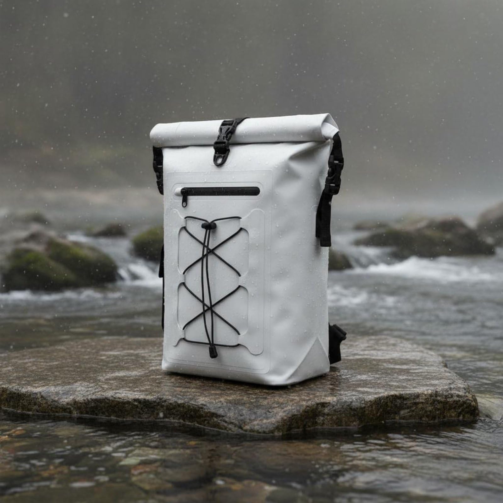 Zaino da Rafting in PVC Grande Capacità Zaino da Nuoto Impermeabile Chiusura Arrotolata Attrezzatura Outdoor per Avventura All'aperto, Spiaggia, Bianco, Bianco, 25L