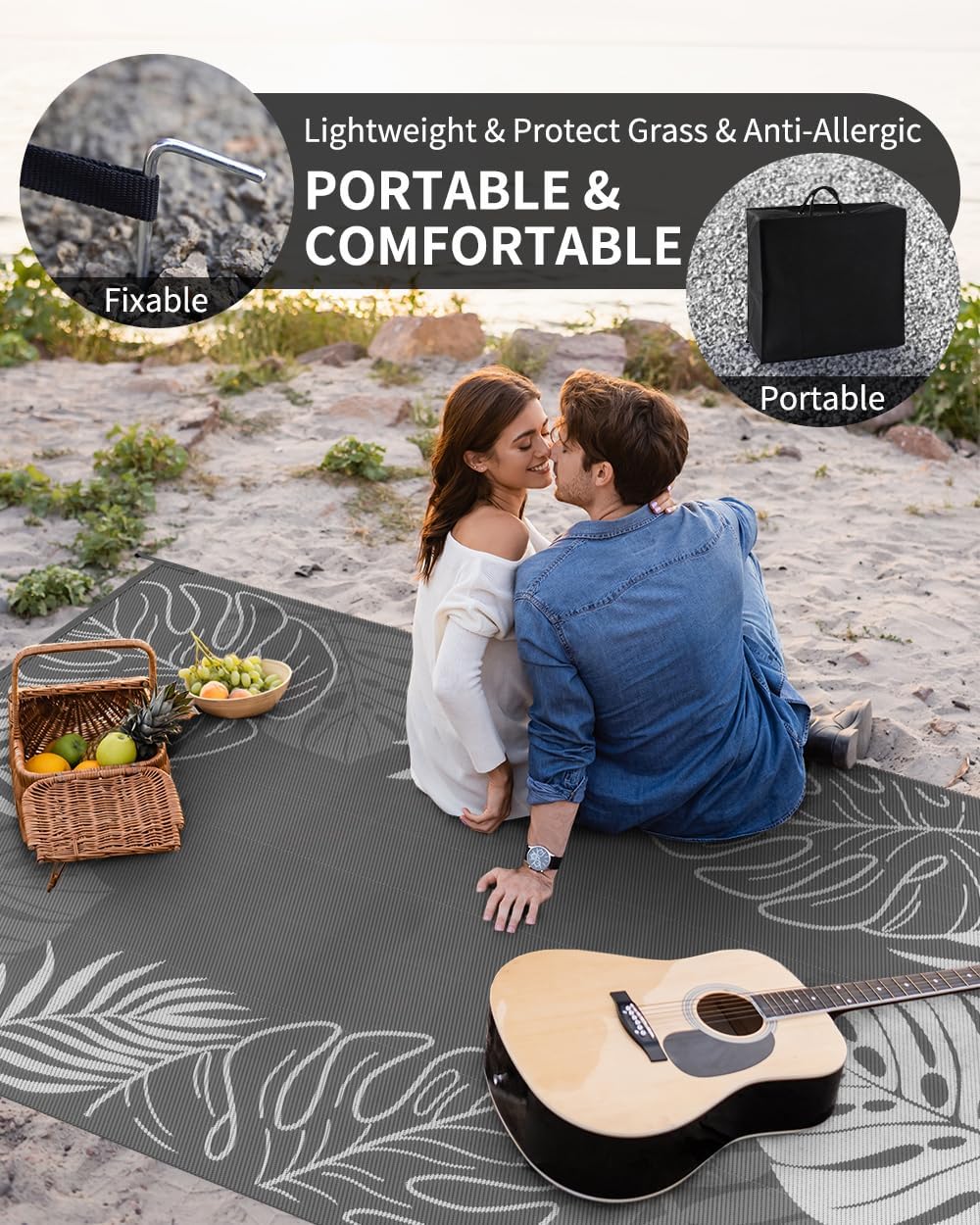 Size 9x12 Color Black and white COCOER Tropical Outdoor Rug 9x12 Reversible-Waterproof Patio Rug-Quick Dry Outdoor Carpet-Outdoor Area Rugs Indoor Outdoor Rugs-Outside Rug Patio Decor for Porch Deck Balcony Backyard