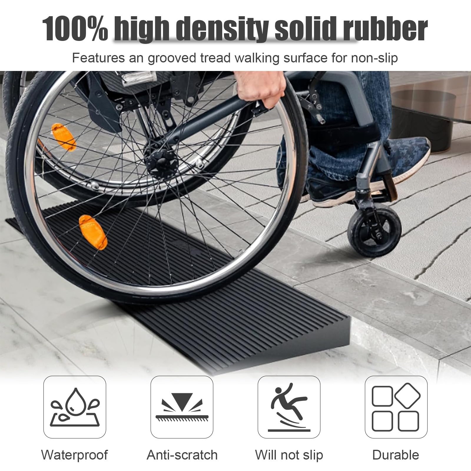 Soglia di Dislivello Pavimento, Rampa Soglia Autoadesiva, Striscia Soglia Porta in Gomma, per Sedia a Rotelle, Passeggini, Deambulatori o Scooter (Nero, 200x8x3cm)