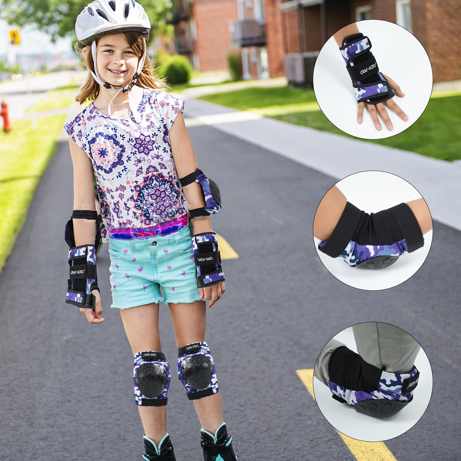 Juego de rodilleras y coderas para niños, equipo de protección para monopatín, 6 en 1, protectores de muñeca para niños, para patinaje, patinaje, ciclismo, azul 9