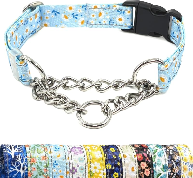 Coleira Martingale para Cães com Corrente, Nylon Refletivo Ajustável QICHENMAO, XL