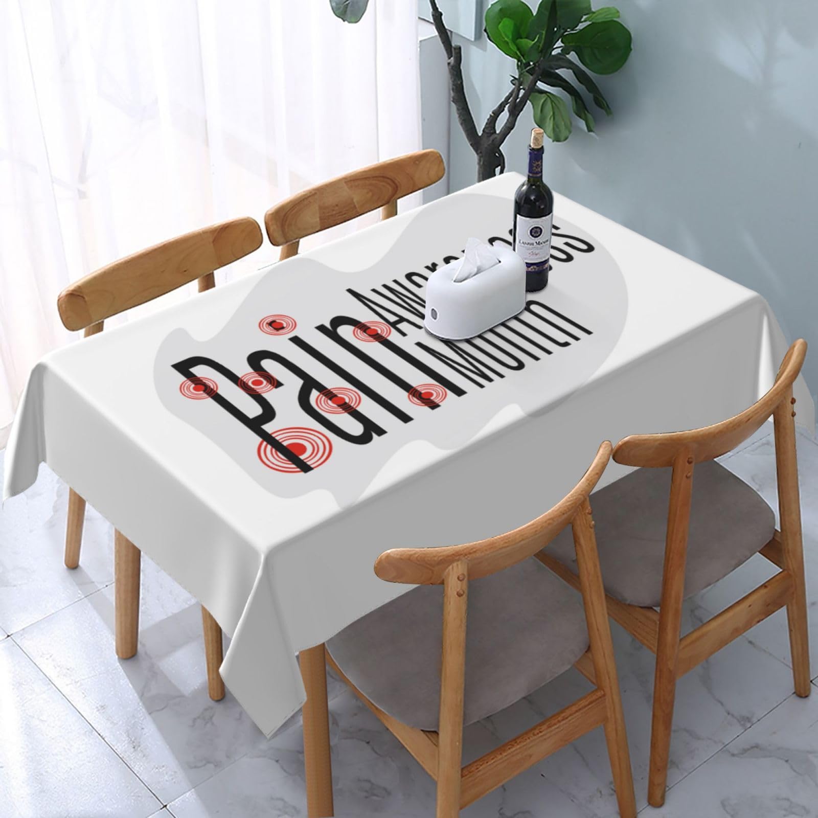 JunHeArt Pain Awareness Month Tablecloth Rectangle Table Cover Washable Table Cloths Decor For Kitchen 54" X 72"