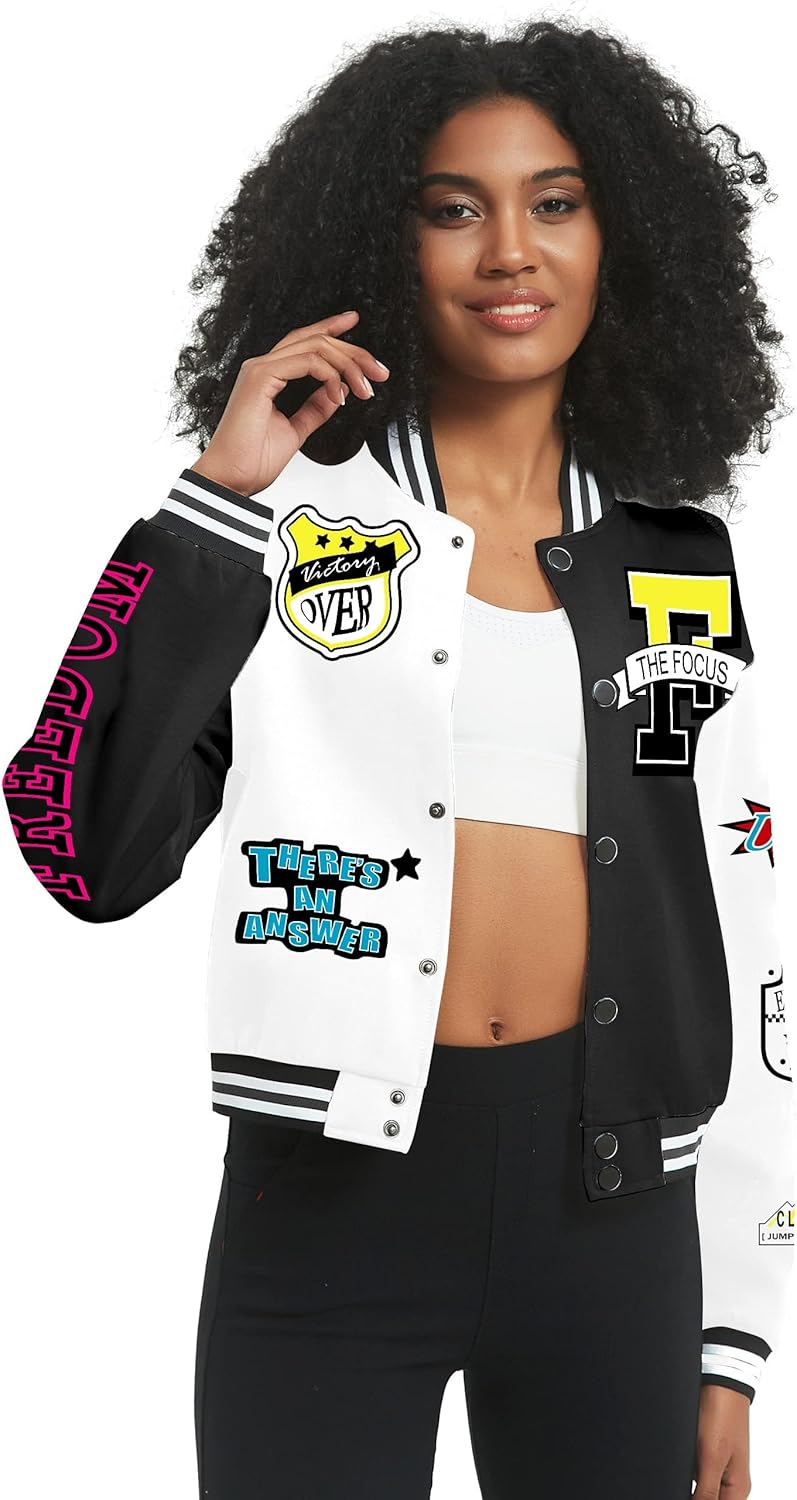 COZYPOIN Women's Varsity Jacket Cropped Letterman Jacket Lightweight Button Down Bomber Racer Baseball Y2K Coats - Image 3