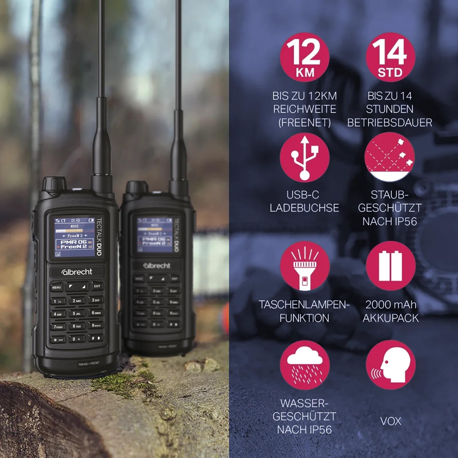 Albrecht Tectalk Duo, PMR & Freenet 29148, krótkofalówka, czarna