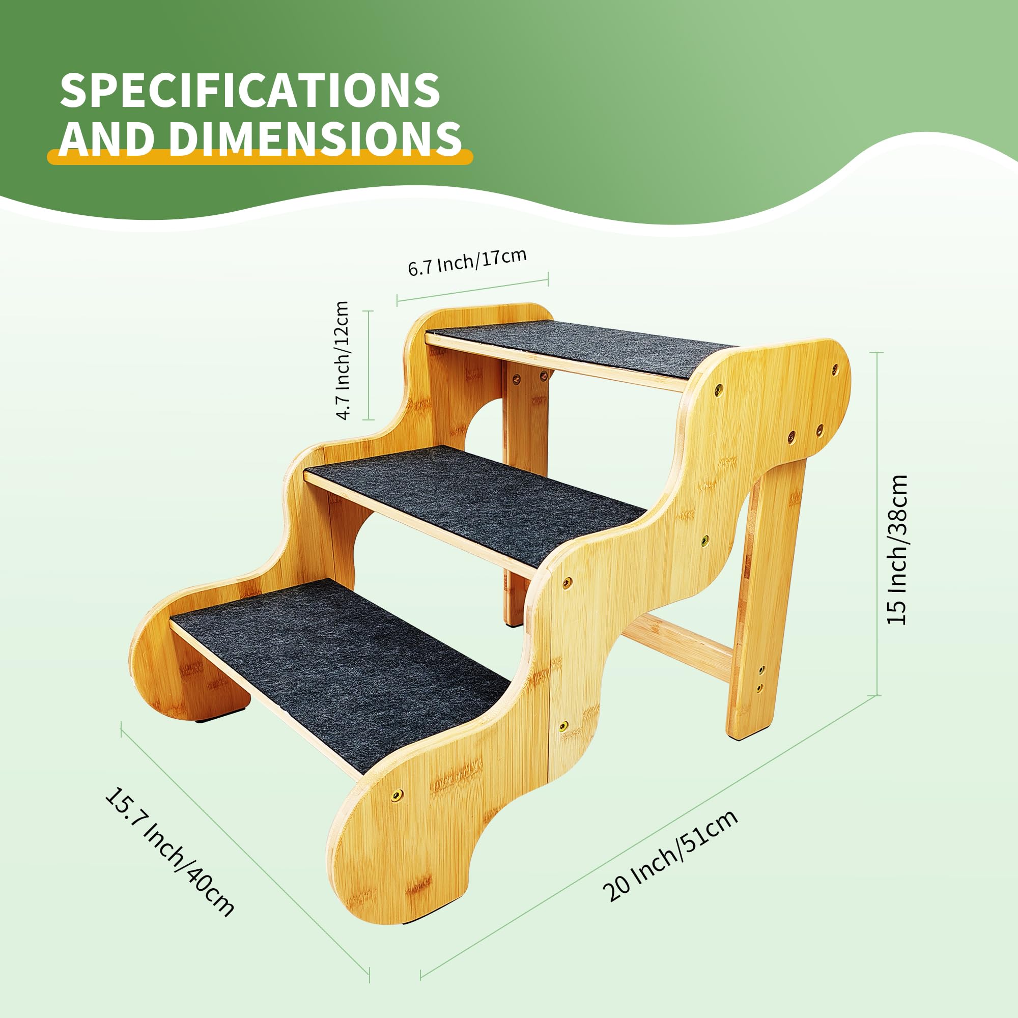 Escaleras de 3 escalones para perros pequeños, escalones de bambú para perros que ayudan a tus perros a subirse a la cama alta o al sofá, también adecuadas para otros gatos o mascotas