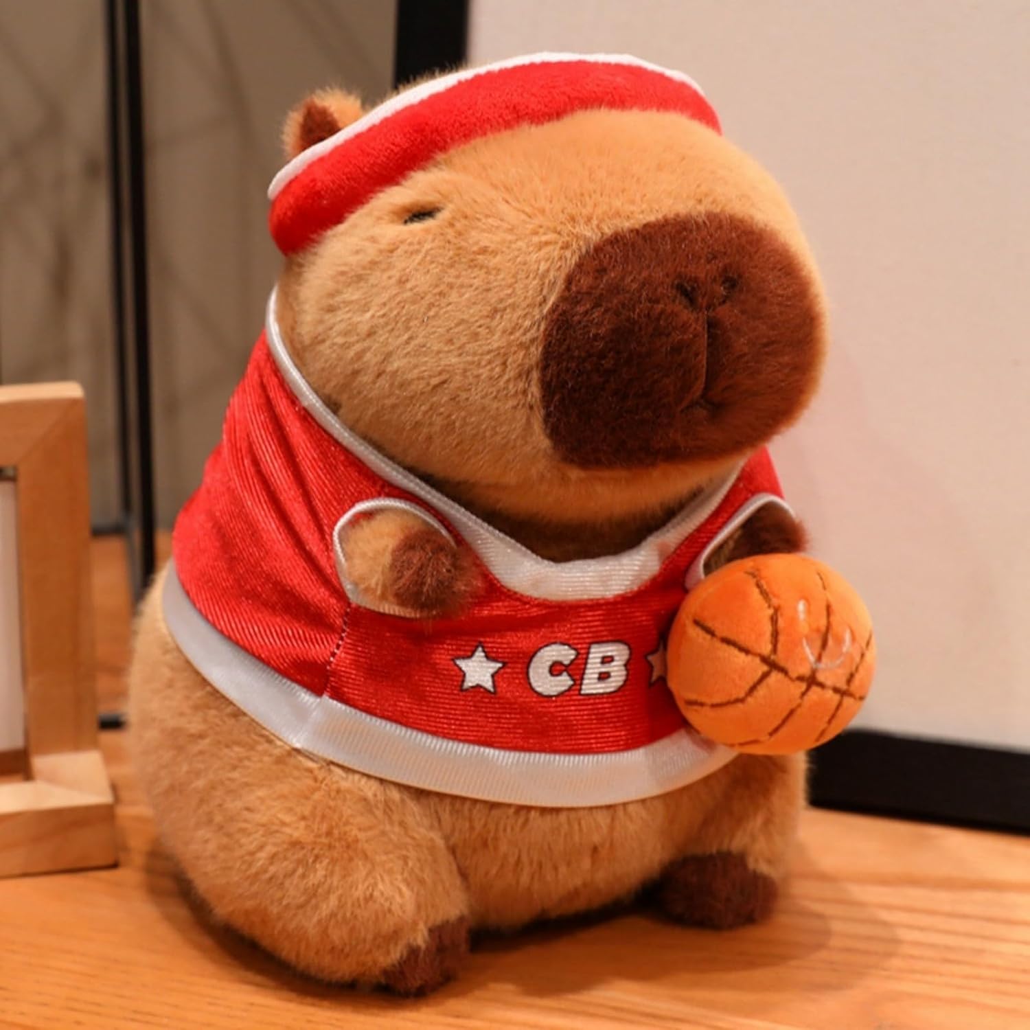 Sports Capybara Plush Toy, 9 Inch Kawaii Plushie Capibaras Stuffed Animal with (Basketball and Jersey)