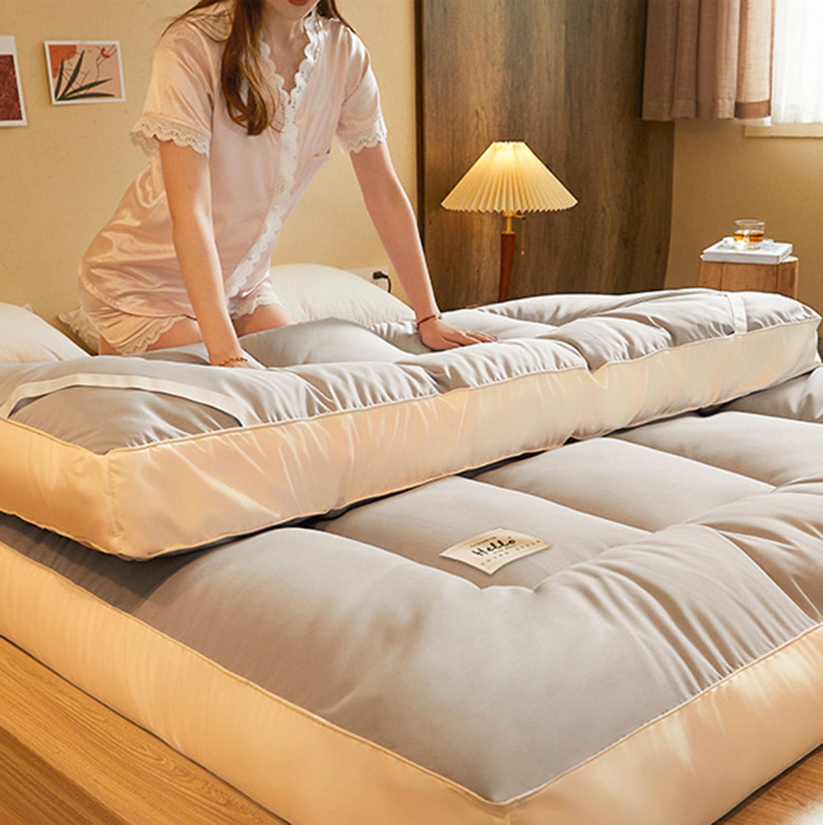 AXSDEJT Japanse tatami-matras, futon vloermatras, zacht, draagbaar, opvouwbaar, voor tweepersoonsbed, eenpersoonsbed, ademend, grijs (maat: 120 x 200 cm