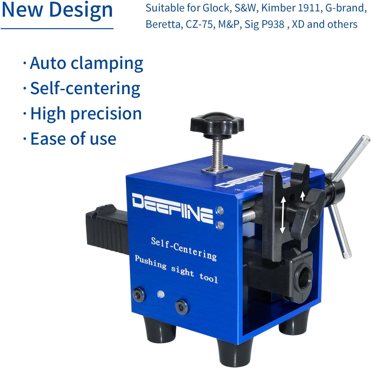 Universal Sight Pusher Tool for 1911 Glock Sig Springfield Handguns with Self Centering Clamping Design,Pistol Heavy Duty Front and Rear Sight Adjustment Removal Tool.