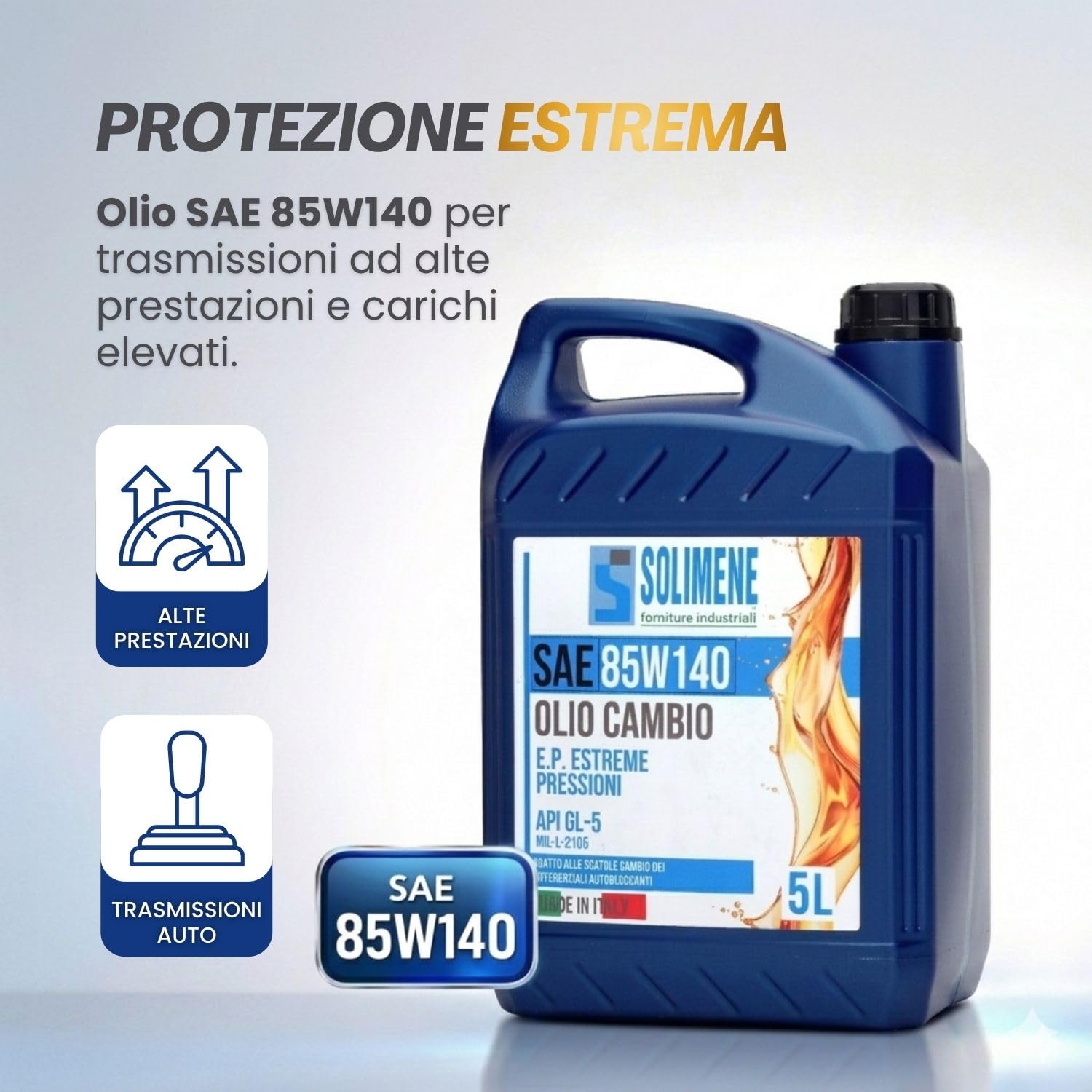 Solimene Olio Cambio SAE 85W140 API GL-5, Lubrificante EP Estreme Pressioni per Differenziali Autobloccanti e Ingranaggi Ipoidi. MIL-L-2105. Prodotto Italiano