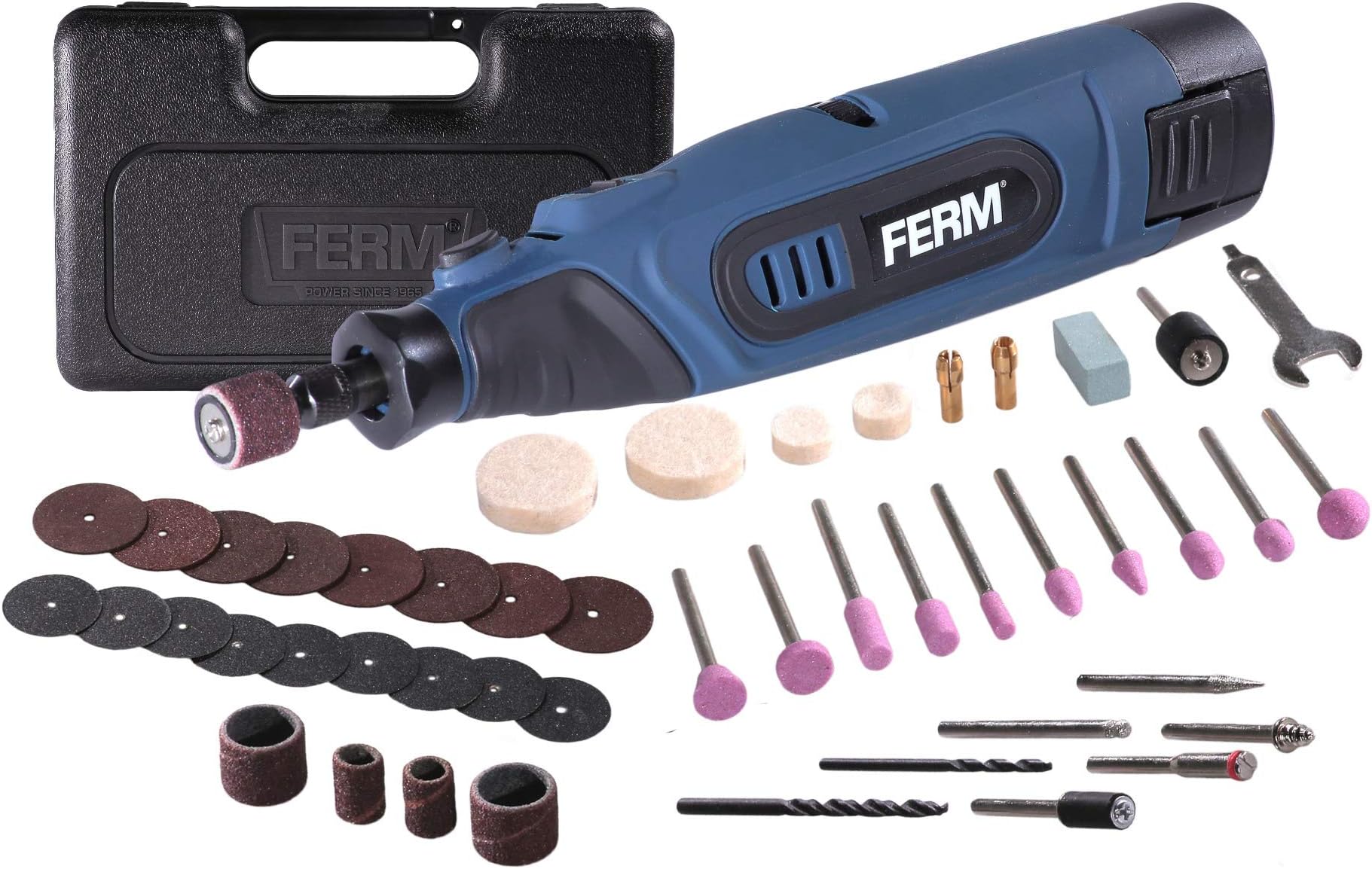 FERM Cordless Li-Ion Multi Tool 12V/1.5Ah - Rotary Multipurpose tool - With 45 Accessories, Li-Ion Battery, Charger and Robust Storage case