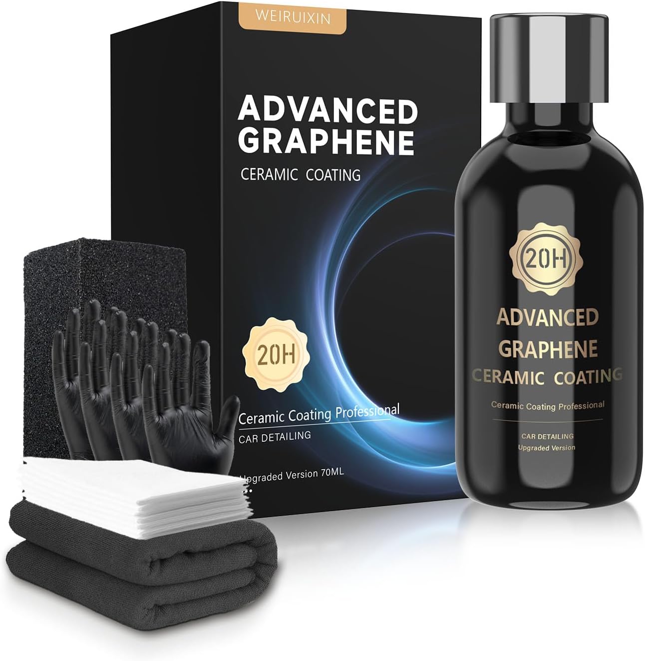 20H Advanced Graphene Ceramic Coating for Cars, Ceramic Car Auto Detailing kit (70ml), 10+ Years of Long Lasting Protection,Ultra High Gloss,Apply After Car Wash & Paint Correction