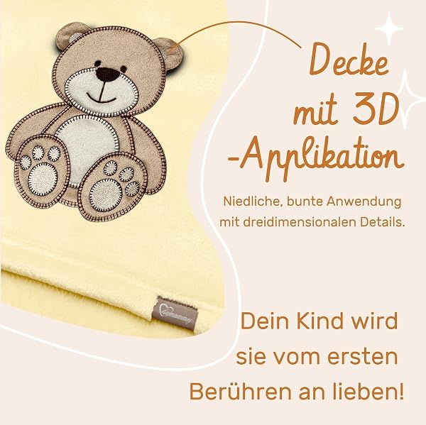 Be Mammy Coperta calda per bambini con peluche regalo per bambino con motivi 3D (Giallo - Orso) - 5