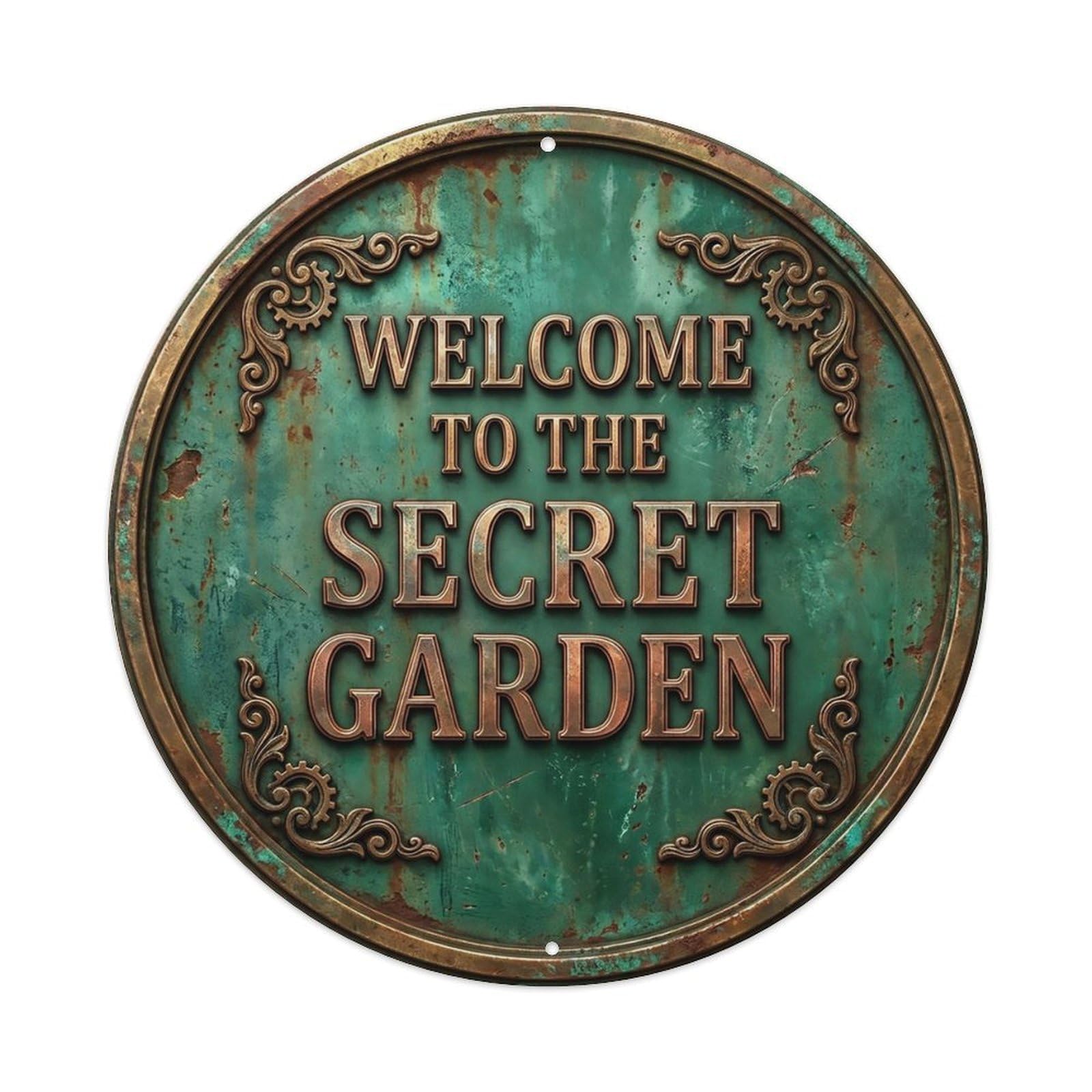 Vintage Welcome Secret Garden Brass Forest Decorative Metal Tin Sign