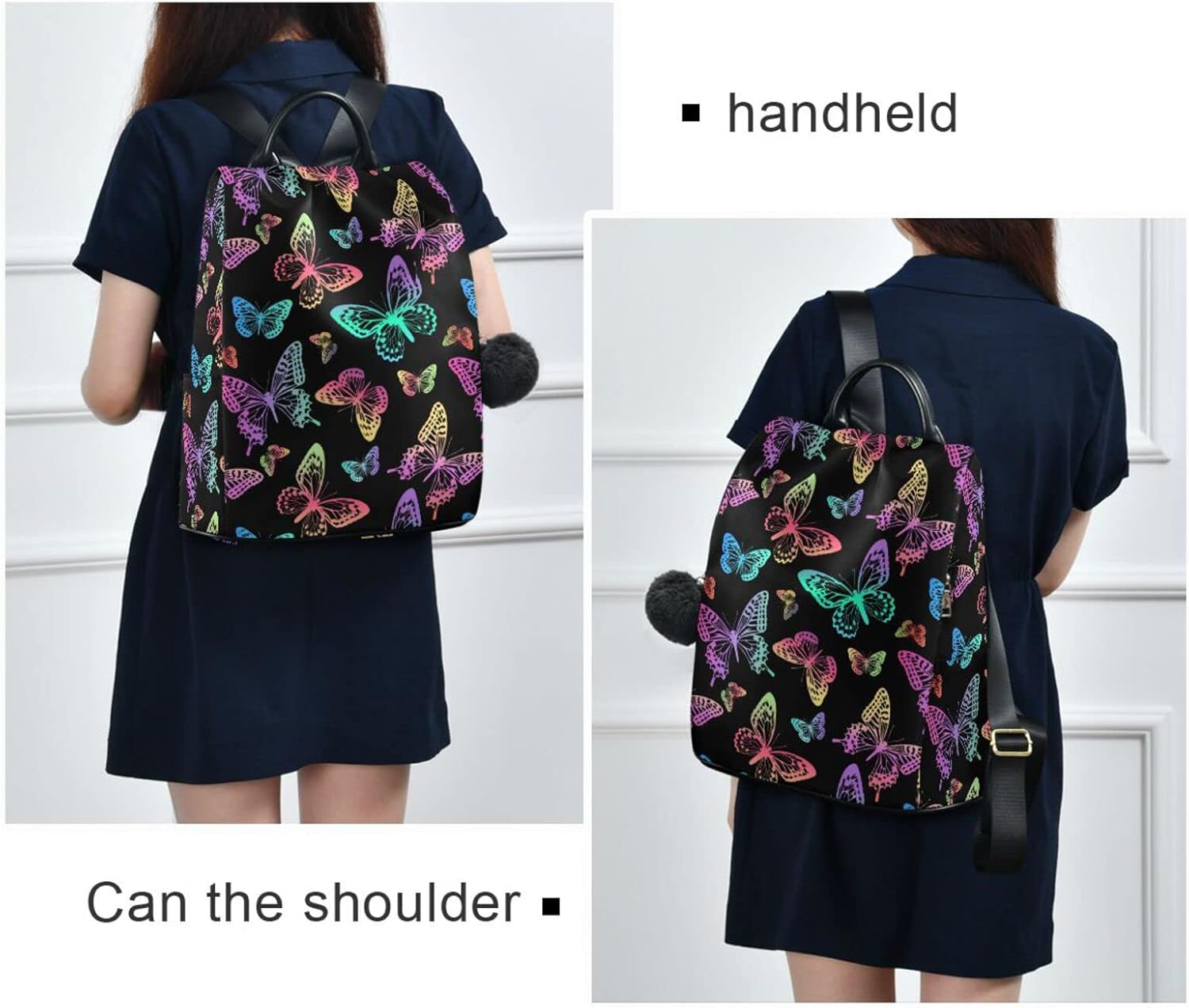 MNSRUU Women Backpack Purse Black Butterflies Backpack for Women Anti-theft Shoulder Bag Carry On Backpack Lightweight Rucksack Fashion Travel Ladies Bags - Image 7