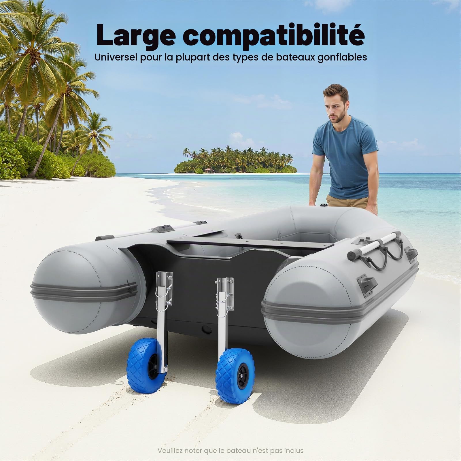 Roues arrière Sliping Roues de transport amovibles en acier inoxydable Roues de bateau Roues de bateau pneumatiques Roues de transport Roues de transport Sliping avec charge de 150 kg pour tous