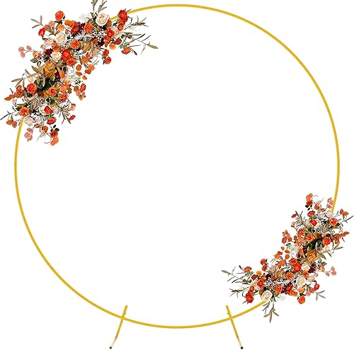 Putros Soporte de telón de fondo redondo dorado de 7.2 pies, marco de arco de globos, arco de boda para ceremonia, fiesta de cumpleaños,