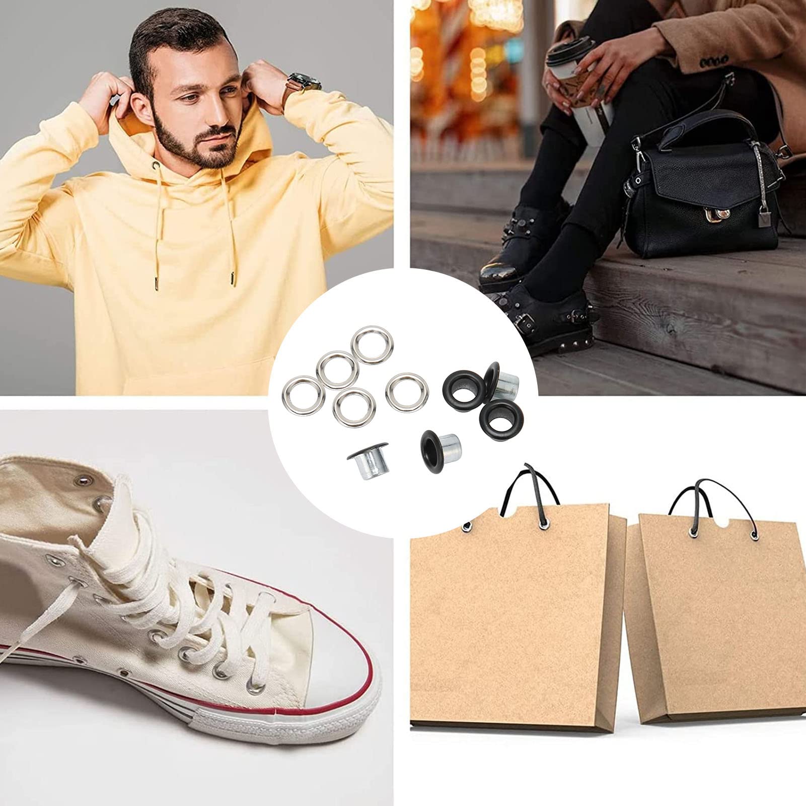 Grommet Kit Eyelet Set Copper Sturdy Metal 500 Sets Leather Grommets Handwork Crafts (Matte Black Color)