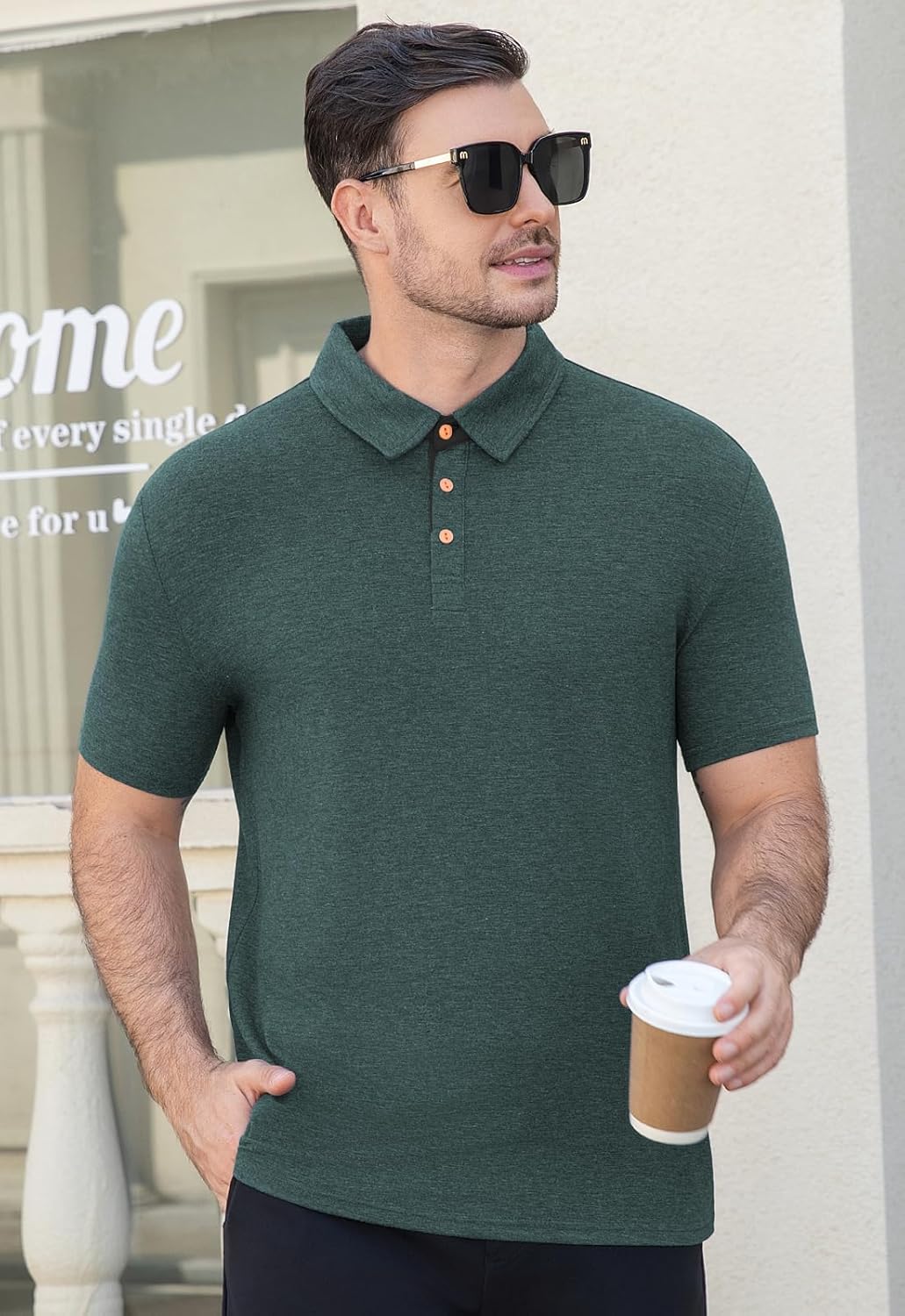 KUYIGO Men's Short Sleeve Polo Shirts Casual Tee Collared with Button Shirt - Image 3