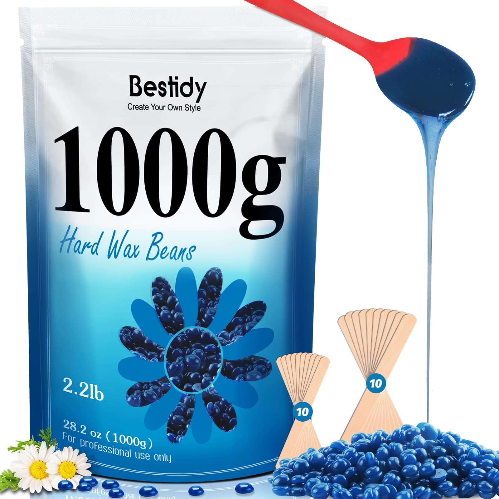 Bestidy Hard Wax Beads for Hair Removal, Waxing Beads for Coarse Hair, 1000g Refill Wax Beads for Wax Warmer, Home Waxing for All Body and Brazilian Bikini Areas, Women Men (35.27 Ounce, Sea Blue)