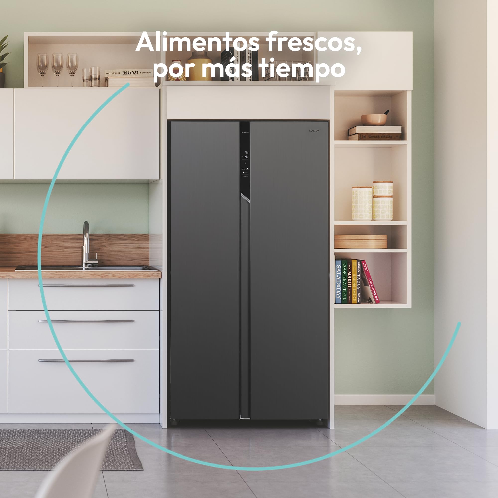 Candy CHSVN-174X, Frigorífico Side by Side, Ancho 91cm, Capacidad 532L, Inverter, Total No Frost, 2 Cajones Verduleros, Control Externo Digital, Iluminación LED, Patas Ajustables, Ruedas, 39DB, Blanco