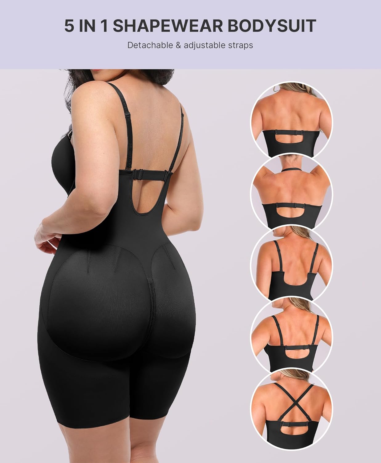 SHAPELLX Shapewear for Women Strapless Bodysuits Tummy Control Body Shaper Butt Lifting Shapewear with Removable Straps - Image 2