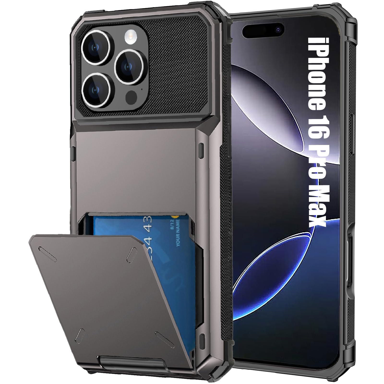for iPhone 16 Pro Max Case with Card Holder[Store 5 Cards] Wallet