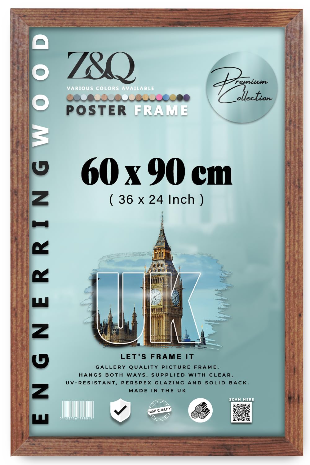 Z&Q Rustic | Artistic Mdf Photo Frame (60 X 90 Cm) Decorative Wooden Texture, Hanging Poster Holder 24 X 36 Modern Display, 600 X 900 Mm [ ]