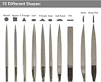 Vista 2 de YAKAMOZ Juego de 10 limas de metal con mini diamante – aguja micro redonda, limas planas triangulares cuadradas para joyas, madera, piedra, vidrio