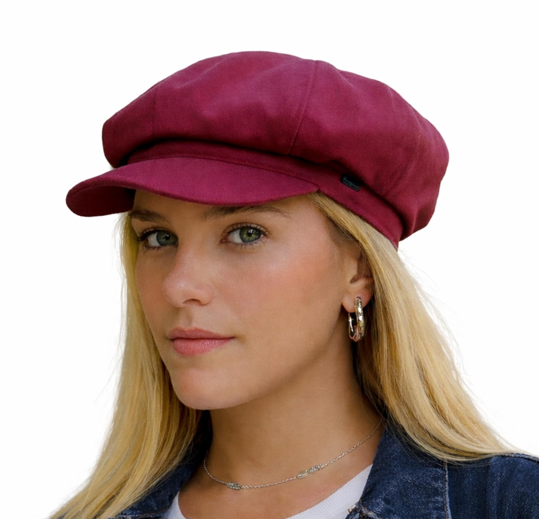Denim Baker Boy Hat Newsboy Cap Burgundy Red Washed Denim Hat CRAGGI